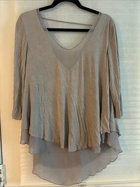 Relaxed Layered V-Neck Tunic in Taupe